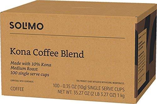 imageAmazon Brand  Solimo Medium Roast Coffee Pods Kona Blend Compatible with Keurig 20 KCup Brewers 100 CountKona Blend