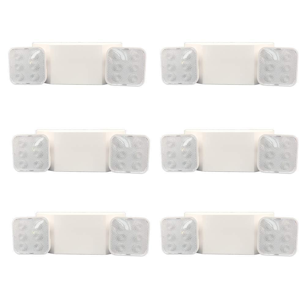 imageAmazon Basics LED Emergency Light UL Certified 6Pack Adjustable Two Heads Wall Mount White with Battery Backup NickelWhite