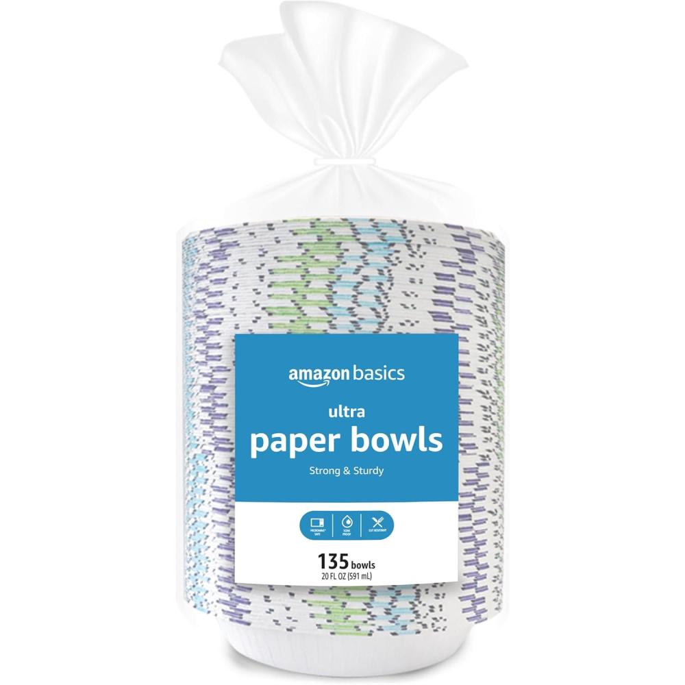 imageAmazon Basics Ultra Paper Bowls 20 Oz Disposable 540 Count 4 packs of 135 White135 Count Pack of 4