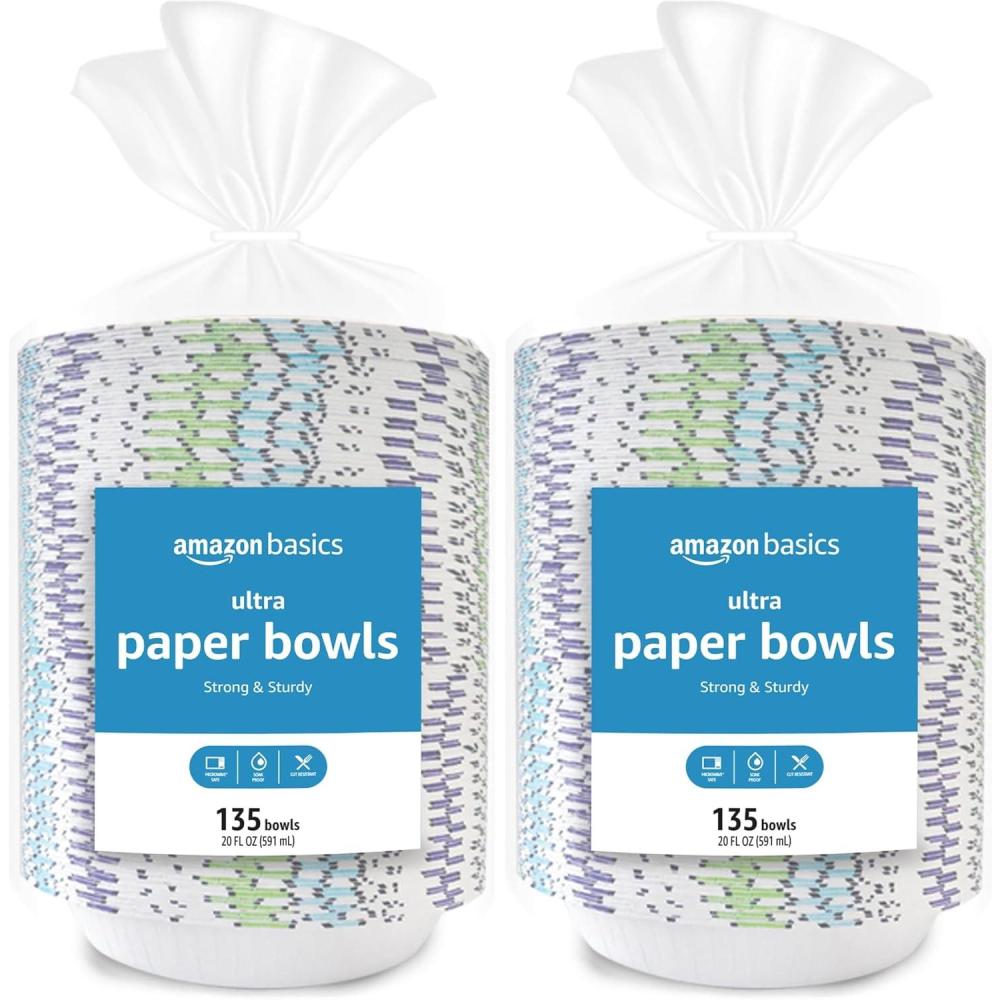 imageAmazon Basics Ultra Paper Bowls 20 Oz Disposable 540 Count 4 packs of 135 White135 Count Pack of 8