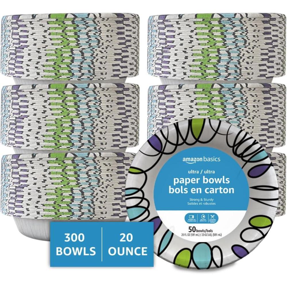 imageAmazon Basics Ultra Paper Bowls 20 Oz Disposable 540 Count 4 packs of 135 White300 Count