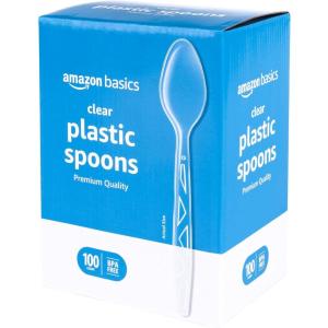 imageAmazon Basics Disposable Clear Plastic Spoons Premium Quality 100 Count Large PackLarge Pack