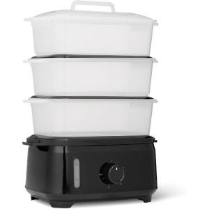 imageAmazon Basics Electric Food Steamer for Cooking Vegetables with 3Tier Design BPAFree 95 QT Black