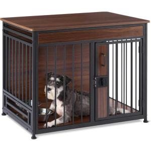 imageAmazon Basics Furniture Style Dog Crate Two Bowls Included 30quot x 204quot x 236quot Walnut30