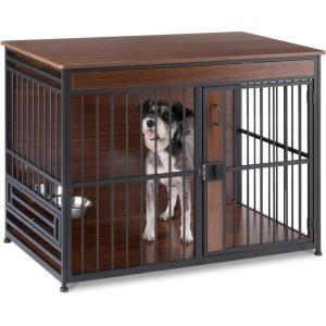 imageAmazon Basics Furniture Style Dog Crate Two Bowls Included 30quot x 204quot x 236quot Walnut41