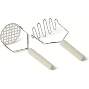imageAmazon Basics Potato Mashers 2Piece Set Soft Grip Handle DishwasherSafe Linen Gray