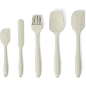 imageAmazon Basics Silicone Spatulas 5Piece Set BPAFree HeatResistant and DishwasherSafe Linen Gray