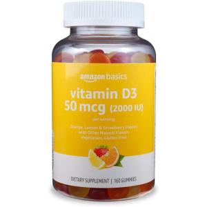 imageAmazon Basics Vitamin D3 2000 IU Gummies Orange Lemon amp Strawberry 160 Count 2 per Serving Previously Solimo160 count Pack of 1