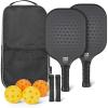 imageAmazon Basics Pickleball Paddles Set of 2 USAPA Approved Carbon Fiber Paddle with 4 Balls Lightweight Pickle Ball Rackets Carry Bag amp GripsBlack