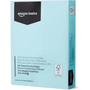imageAmazon Basics 30 Recycled Color Copy Paper 85 x 11 20lb 500 Sheets Pastel CanaryPastel Blue