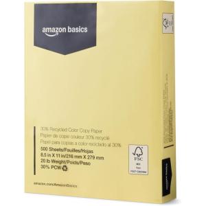 imageAmazon Basics 30 Recycled Color Copy Paper 85 x 11 20lb 500 Sheets Pastel CanaryPastel Canary