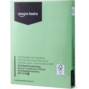 imageAmazon Basics 30 Recycled Color Copy Paper 85 x 11 20lb 500 Sheets Pastel CanaryPastel Green
