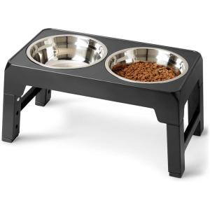 imageAmazon Basics Elevated Raised Dog Bowl Stand Height Adjustable Feeding Station Stainless Steel 173L x 94W x 12H inches Black