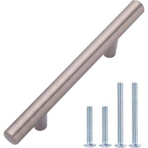 imageAmazon Basics Euro Bar Cabinet Handle 12inch Diameter 538inch Length 3inch Hole Center Satin Nickel 10PackSatin Nickel
