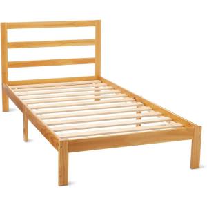 imageAmazon Basics Full Bed Frame with Headboard Solid Pine Wood with Bed Slats Full WhiteWalnut
