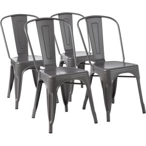 imageAmazon Basics Metal Dining Chairs Matte Black 1 Count Pack of 4Dark Grey
