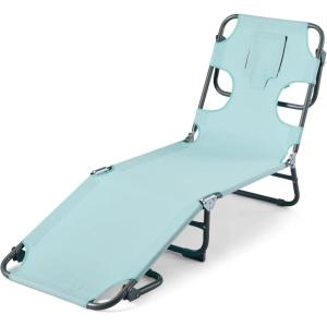 imageAmazon Basics Outdoor Lounge Chair Foldable Design with MultiAngle Backrest Blue 1PackBlue