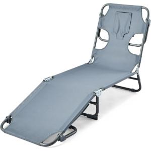 imageAmazon Basics Outdoor Lounge Chair Foldable Design with MultiAngle Backrest Blue 1PackGrey