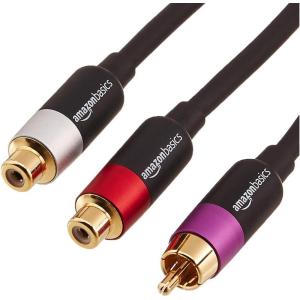 imageAmazon Basics RCA YAdapter Splitter with 2Female on One End and 1Male RCA Cable GoldPlated Black 12 Inches304 cm1 Male to 2 Female