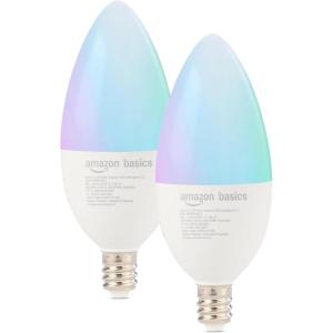 imageAmazon Basics Smart E12 LED Bulb 60 Watts 24 GHz WiFi only Works with Alexa Only 2 Pack MulticolorPack of 2