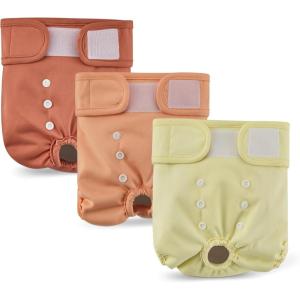 imageAmazon Basics Washable Dog Diapers Highly Absorbent Female S Size 3 Pack 151 x 109 x 021 Colors Cinnamon Peach Pale OliveM