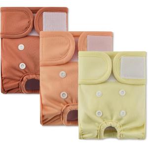 imageAmazon Basics Washable Dog Diapers Highly Absorbent Female S Size 3 Pack 151 x 109 x 021 Colors Cinnamon Peach Pale OliveXS