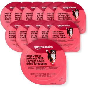 imageAmazon Basics Wet Dog Food Beef Dinner in Gravy with Carrots amp SunDried Tomatoes Made with Real Beef 35 oz Cup Pack of 12Carrots  Sun Dried Tomatoes