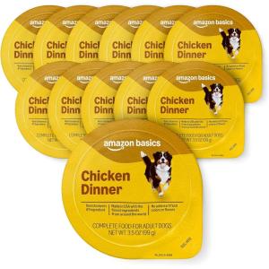 imageAmazon Basics Wet Dog Food Beef Dinner in Gravy with Carrots amp SunDried Tomatoes Made with Real Beef 35 oz Cup Pack of 12Chicken