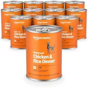 imageAmazon Basics Wet Dog Food Cuts in Gravy TBone Flavor Made with Real Chicken and Beef 132 oz can Pack of 12Chicken  Rice Dinner