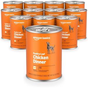 imageAmazon Basics Wet Dog Food Cuts in Gravy TBone Flavor Made with Real Chicken and Beef 132 oz can Pack of 12Chicken Dinner Flavor
