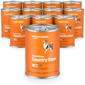 imageAmazon Basics Wet Dog Food Cuts in Gravy TBone Flavor Made with Real Chicken and Beef 132 oz can Pack of 12Country Stew