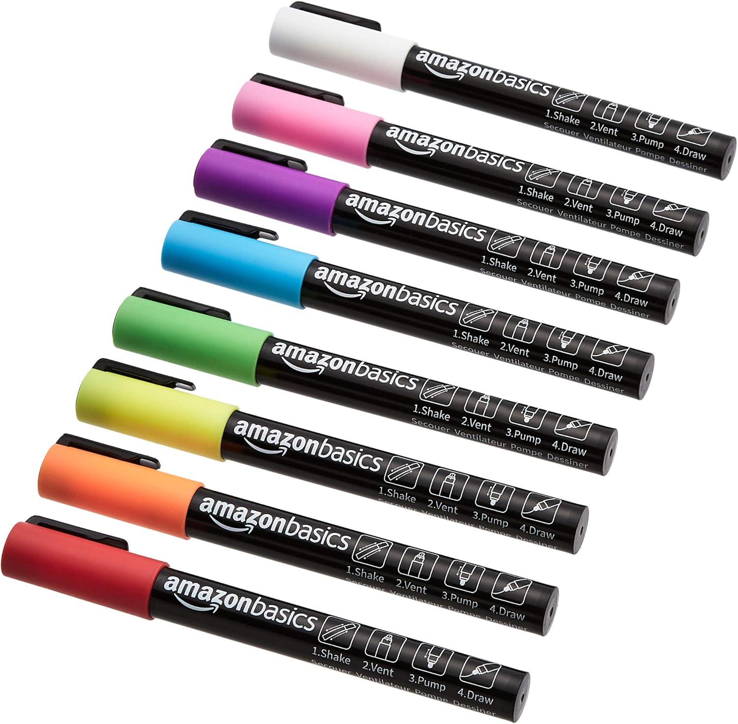 imageAmazon Basics BulletChisel Reversible Tip Liquid Chalk Markers Erasable Washable WaterBased Bold Point 8Pack Bright ColorsBright Colors