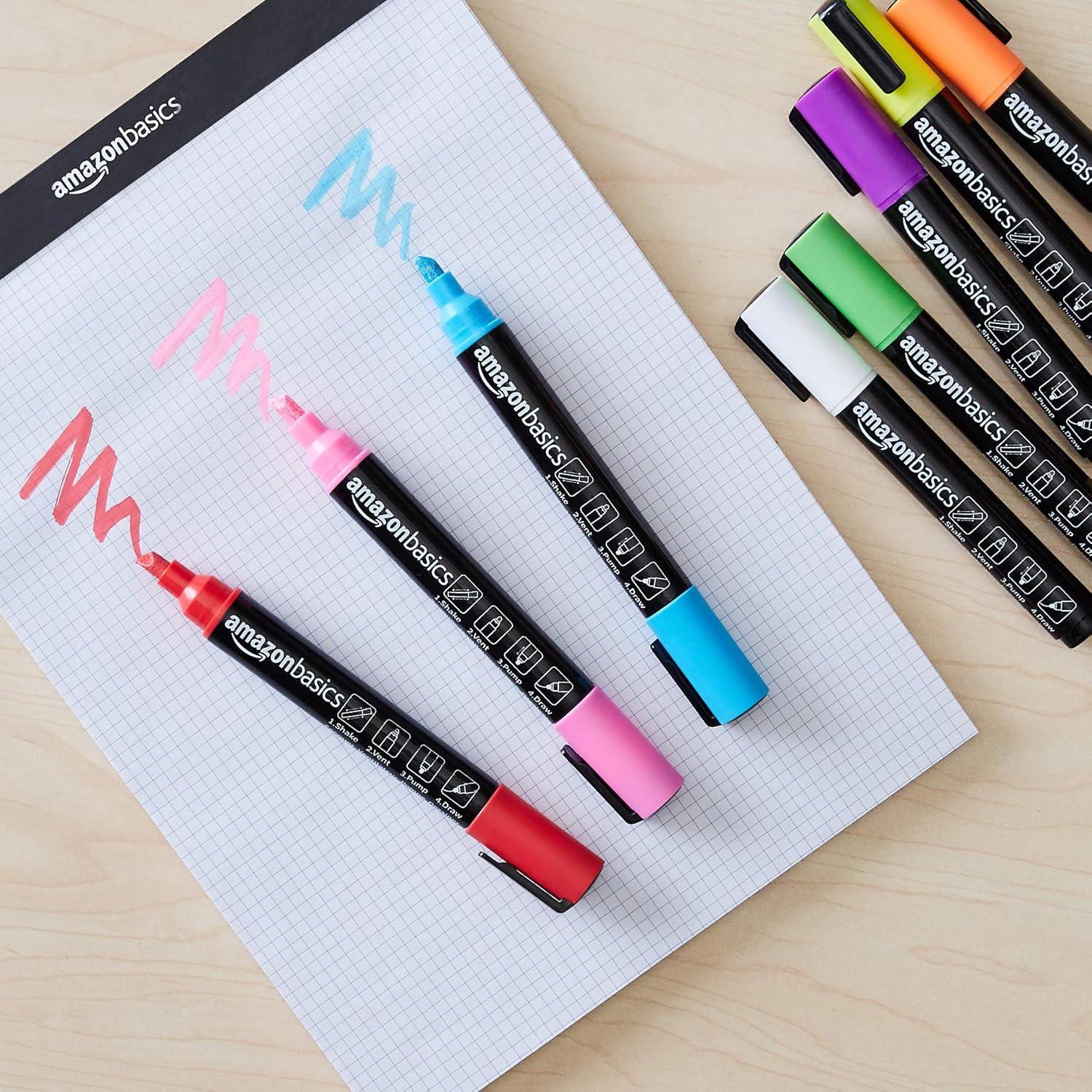 imageAmazon Basics BulletChisel Reversible Tip Liquid Chalk Markers Erasable Washable WaterBased Bold Point 8Pack Bright ColorsBright Colors