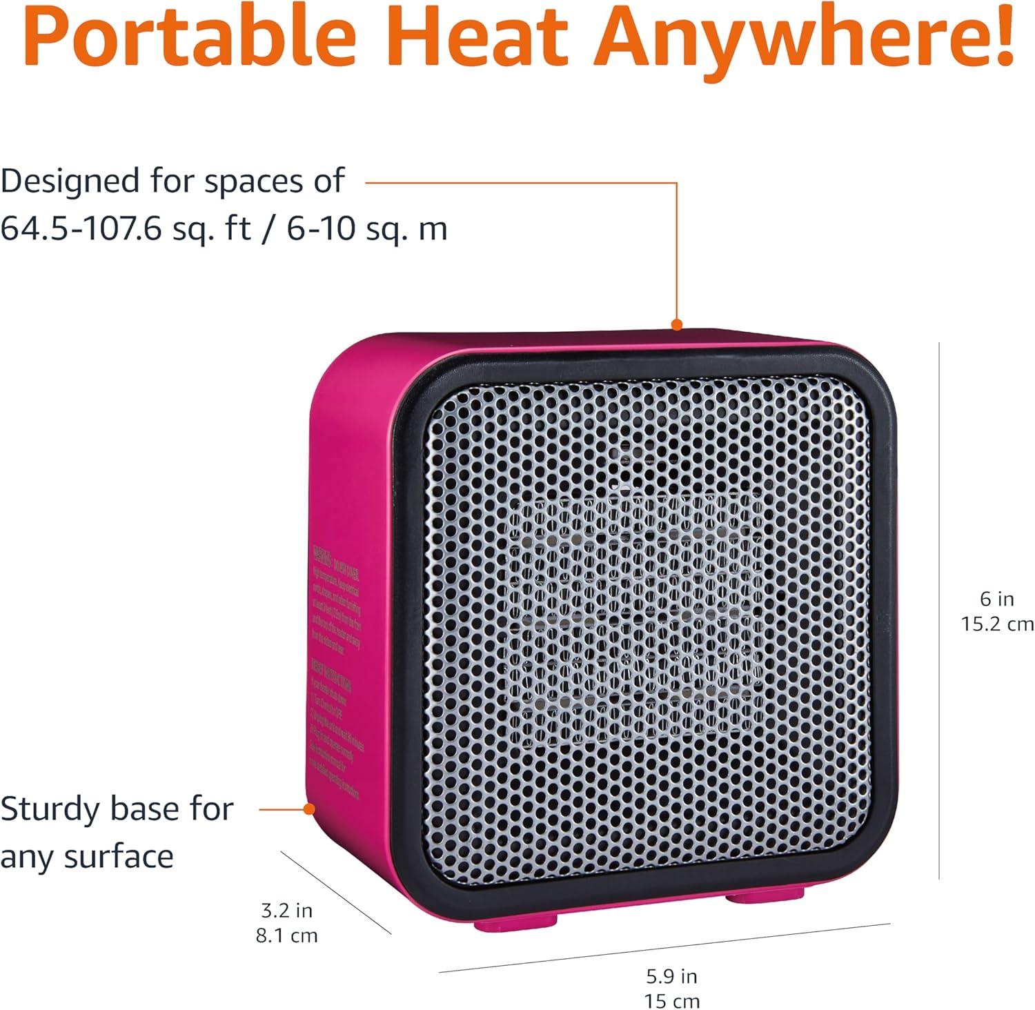 imageAmazon Basics Ceramic Space Heater Mini Heater for Office Desk Portable Tent Heater Indoor Use 500 W With TipOver Protection Lightweight 14 LBS Black 587D x 315W x 595HPink