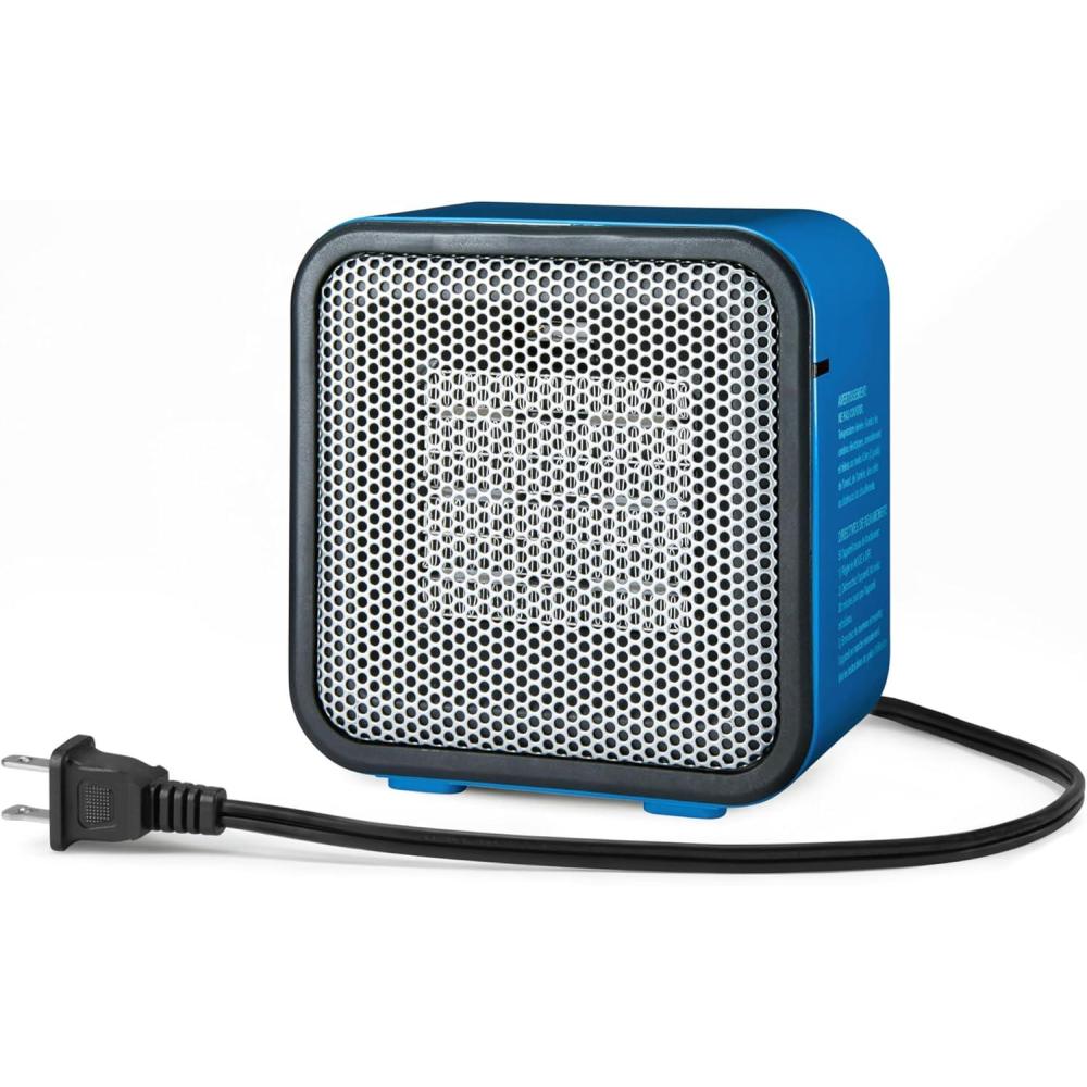 imageAmazon Basics Ceramic Space Heater Mini Heater for Office Desk Portable Tent Heater Indoor Use 500 W With TipOver Protection Lightweight 14 LBS Black 587D x 315W x 595HBlue