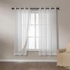 imageAmazon Basics 2Piece Embroidery Sheer Curtain Set Light Filtering Hollow Drapes for Living Room and Bedroom 52 W  95 L White Classic WavesWhite Cloverleaf