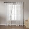 imageAmazon Basics 2Piece Embroidery Sheer Curtain Set Light Filtering Hollow Drapes for Living Room and Bedroom 52 W  95 L White Classic WavesWhite Scale