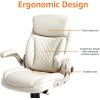 imageAmazon Basics Ergonomic Executive Office Desk Chair with Lumbar Support Flipup Armrests Adjustable Height Cream LeatherCream