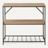 imageAmazon Basics Kitchen Island with 3 Storage Shelves Black and Oak Effect