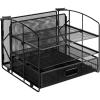 imageAmazon Basics Sturdy Rectangular Desktop Organizer with 3 Trays Sliding Drawer and Hanging File Holder for Office Supplies Black