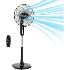 imageAmazon Basics 16 Pedestal Fan with Remote for Bedroom Living Room Office Adjustable Height DualLayered Blades 3 Speeds 3 Modes Timer Tilt Head 60W Black3Speed  AC Motor