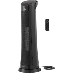 imageAmazon Basics 28Inch Oscillating Tower Heater With OverHeat and TipOver Protection 2 Heat Settings and Fan Mode Timer Remote Control LED Display 1500W Black 94D x 94W x 286H