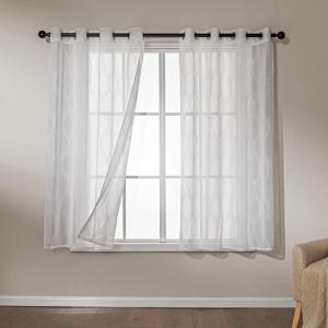 imageAmazon Basics 2Piece Embroidery Sheer Curtain Set Light Filtering Hollow Drapes for Living Room and Bedroom 52 W  95 L White Classic WavesWhite Classic Waves