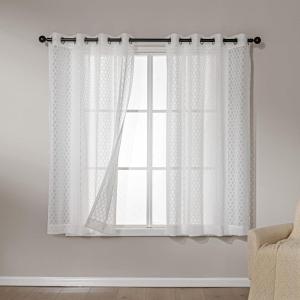 imageAmazon Basics 2Piece Embroidery Sheer Curtain Set Light Filtering Hollow Drapes for Living Room and Bedroom 52 W  95 L White Classic WavesWhite Cloverleaf