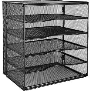 imageAmazon Basics 5Tier Mesh Desk Organizer File Holder Paper Sorter for Office Supplies Mail Documents 136 x 95 x 128 inches Black5 slots