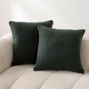 imageAmazon Basics Boucle Throw Pillow Covers for Couch Living Room Home Decor with Hidden Zipper Green 1818in Pack of 2Green