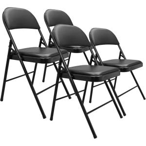 imageAmazon Basics Comfortable VinylPadded Metal Steel Folding Chairs for Events Easy to Fold and Store Black 4Pack