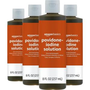 imageAmazon Basics First Aid Antiseptic 10 Povidone Iodine Solution First Aid Antiseptic Unflavored 8 Fluid Ounces 1Pack Previously Solimo8 Fl Oz Pack of 4