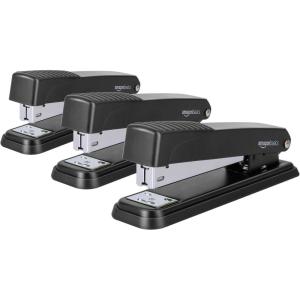 imageAmazon Basics FullStrip Metal Office Desktop Stapler 20 Sheet Capacity NonSlip Black 3Pack36 Count 12 Pack