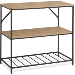 imageAmazon Basics Kitchen Island with 3 Storage Shelves Black and Oak Effect